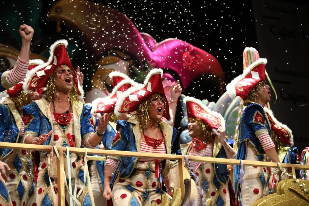 Local Comparsa on stage during the Carnival Groups Competition in Cadiz