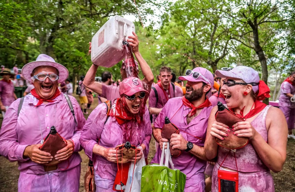 Some warriors enjoy a traditional Wine Battle in Haro La Rioja