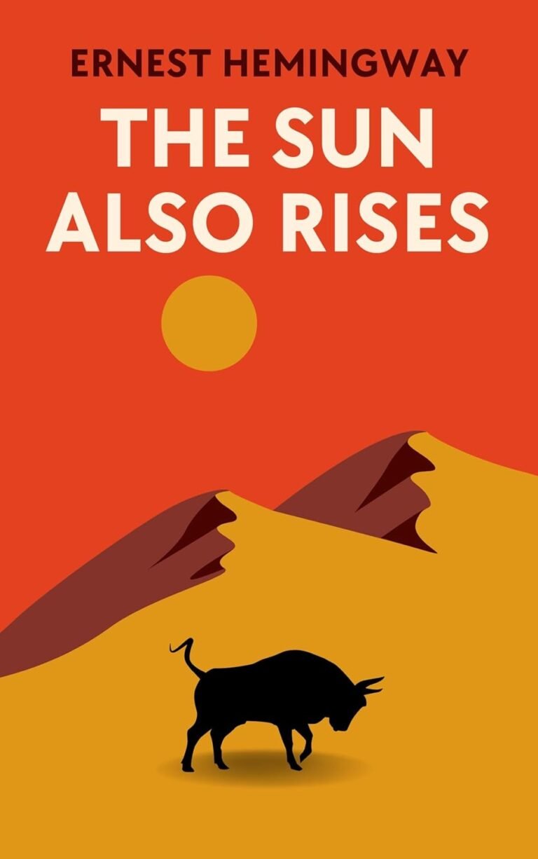 Inside the Running of the Bulls: A Complete Cultural Guide to Pamplona’s San Fermín Festival photo | Cosmopolitours Book cover of The Sun Also Rises by Ernest Hemingway, featuring a silhouette of a bull against a red and gold landscape with a setting sun.